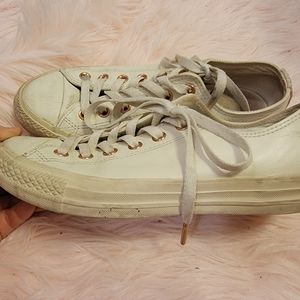 White Leather and Rose Gold Converse